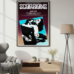 Scorpions Bon Jovi 1984 Hard Rock Concert Poster – Vintage 80s Rock Print