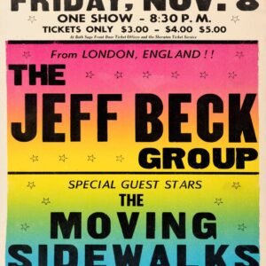 jeff beck poster, zz top poster, moving sidewalks, 1968 concert art, vintage rock print, blues rock poster, houston concert art, classic rock decor, 60s music print, guitar legend art, retro concert poster, rock memorabilia, vintage music collectible