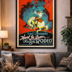 1920s cowboy movie poster with bold vintage typography and western theme