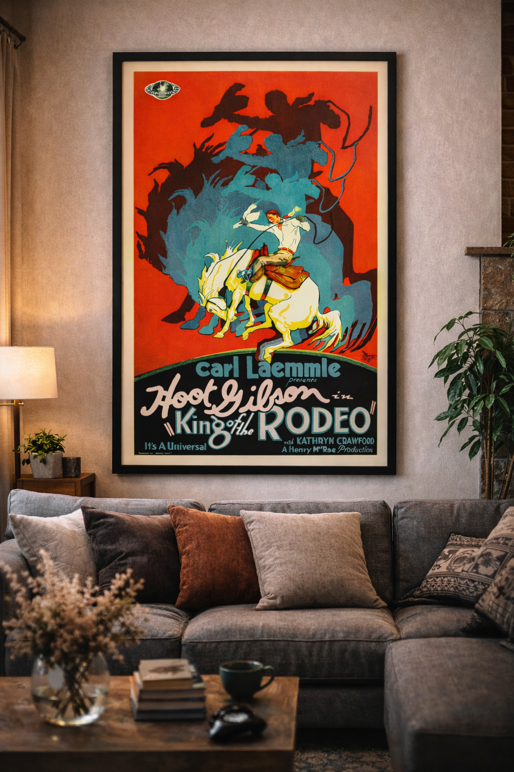 1920s cowboy movie poster with bold vintage typography and western theme