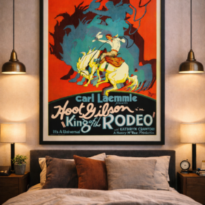 1920s cowboy movie poster with bold vintage typography and western theme